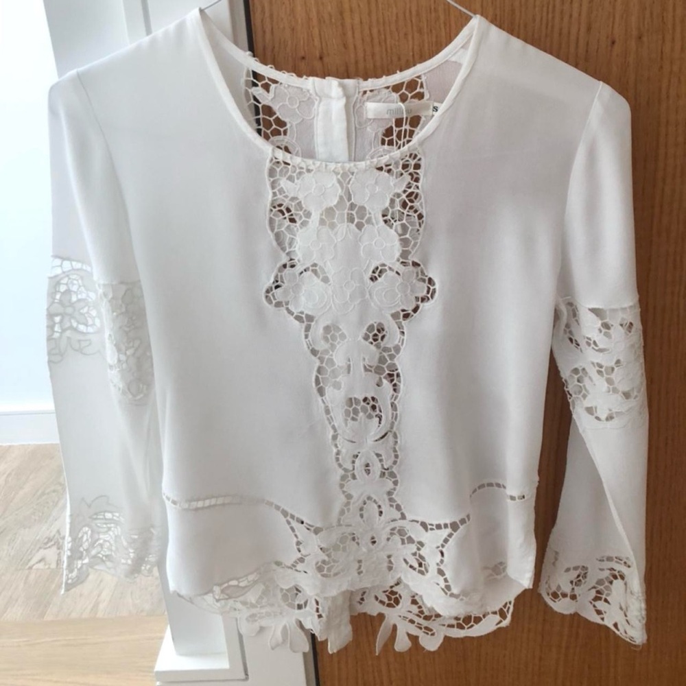 LF Millau White Lace Detail Blouse